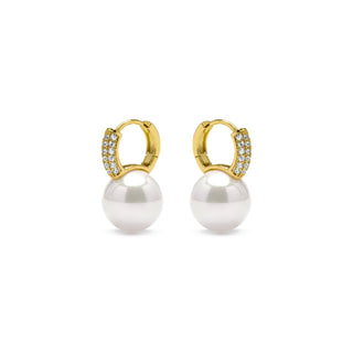 Pendientes acabado oro amarillo de 18k y Perla Blanca - Maeki-blanco