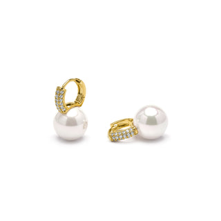Pendientes acabado oro amarillo de 18k y Perla Blanca - Maeki-blanco