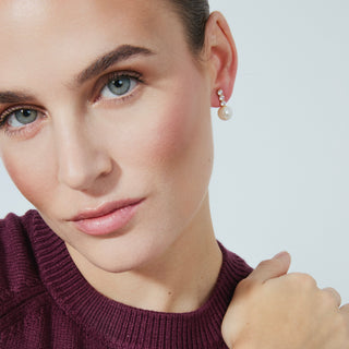 Pendientes acabado oro amarillo de 18k y Perla Blanca - Anu-blanco