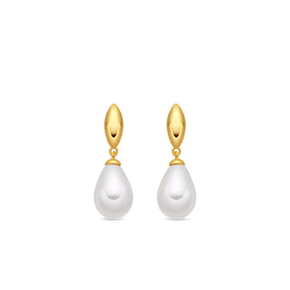 Pendientes de Perla Blanca acabado en oro amarillo de 18k - Dyao-Dorado