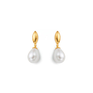 Pendientes de Perla Blanca acabado en oro amarillo de 18k - Dyao-Dorado