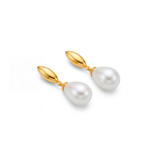 Pendientes de Perla Blanca acabado en oro amarillo de 18k - Dyao-Dorado