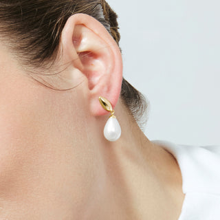 Pendientes de Perla Blanca acabado en oro amarillo de 18k - Dyao-Dorado