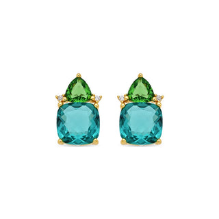 Pendientes de Cuarzo hidrotermal verde paraiba acabado en oro amarillo de 18k - Ilkan-Dorado