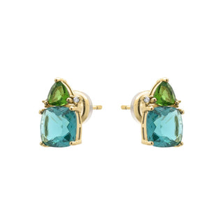 Pendientes de Cuarzo hidrotermal verde paraiba acabado en oro amarillo de 18k - Ilkan-Dorado