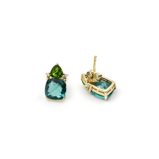 Pendientes de Cuarzo hidrotermal verde paraiba acabado en oro amarillo de 18k - Ilkan-Dorado