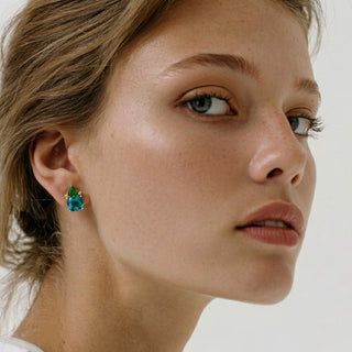 Pendientes de Cuarzo hidrotermal verde paraiba acabado en oro amarillo de 18k - Ilkan-Dorado