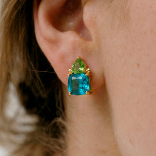 Pendientes de Cuarzo hidrotermal verde paraiba acabado en oro amarillo de 18k - Ilkan-Dorado