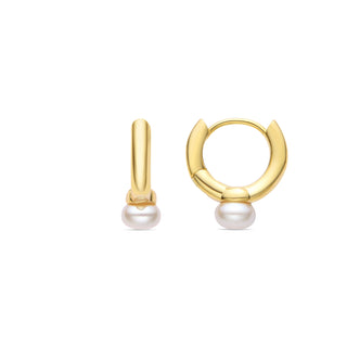 Pendientes de Perla Blanca acabados en oro amarillo 18K - Uldi-blanco