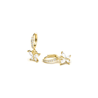 Pendientes acabado oro amarillo de 18k y Circonita Brillante - Zare-blanco
