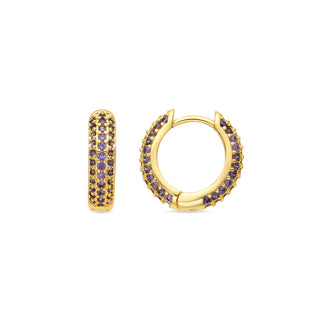 Pendientes de 9mm de diámetro acabado Oro Amarillo de 18k con circonita Amatista - Lesratll-morado