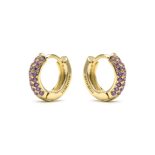 Pendientes de 9mm de diámetro acabado Oro Amarillo de 18k con circonita Amatista - Lesratll-morado