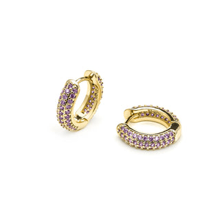 Pendientes de 9mm de diámetro acabado Oro Amarillo de 18k con circonita Amatista - Lesratll-morado