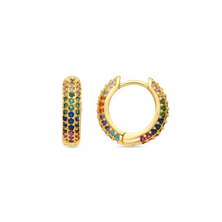 Pendientes de 9mm de diámetro acabado Oro Amarillo de 18k con circonita Multicolor - Lesrat-amarillo