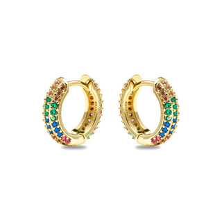 Pendientes de 9mm de diámetro acabado Oro Amarillo de 18k con circonita Multicolor - Lesrat-amarillo