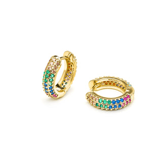 Pendientes de 9mm de diámetro acabado Oro Amarillo de 18k con circonita Multicolor - Lesrat-amarillo