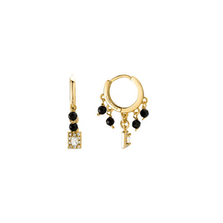 Pendientes de Agata Negra acabados en oro amarillo 18K - Ordzun-negro