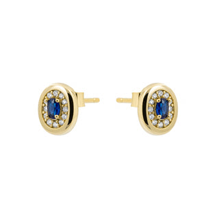 Pendientes de Circonita Zafiro acabado en oro amarillo de 18k - Sahspu-AZUL
