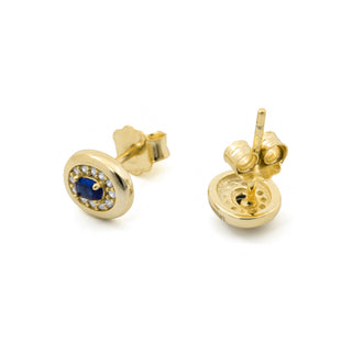 Pendientes de Circonita Zafiro acabado en oro amarillo de 18k - Sahspu-AZUL