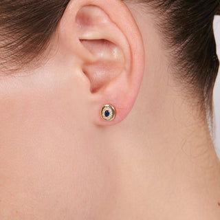 Pendientes de Circonita Zafiro acabado en oro amarillo de 18k - Sahspu-AZUL