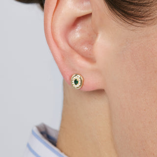 Pendientes de Circonita Esmeralda acabado en oro amarillo de 18k - Sahspu-VERDE