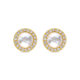 Pendientes de Cristal de Roca y Madreperla acabado en oro amarillo de 18k - Tasass-BLANCO