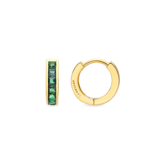 Pendientes de 9mm de diámetro con Circonita Esmeralda acabado Oro Amarillo de 18K - Wudya-verde