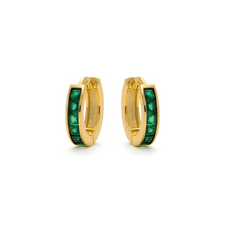 Pendientes de 9mm de diámetro con Circonita Esmeralda acabado Oro Amarillo de 18K - Wudya-verde