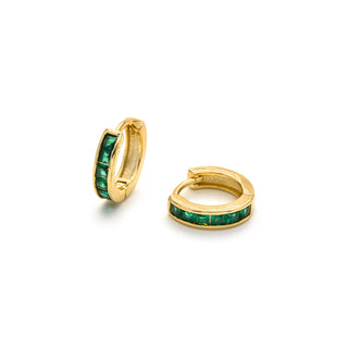 Pendientes de 9mm de diámetro con Circonita Esmeralda acabado Oro Amarillo de 18K - Wudya-verde