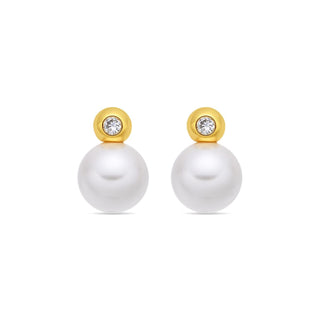 Pendientes de Perla Blanca acabado en oro amarillo de 18k - Siako-Dorado