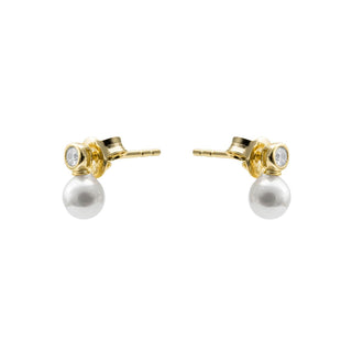 Pendientes de Perla Blanca acabado en oro amarillo de 18k - Siako-Dorado