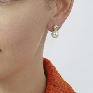 Pendientes de Perla Blanca acabado en oro amarillo de 18k - Siako-Dorado
