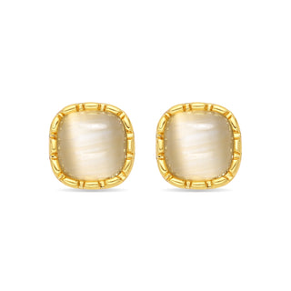 Pendientes de Ojo de Gato acabado en oro amarillo de 18k - Dakiel-BLANCO