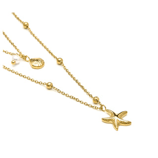 Collar acabado oro amarillo de 18k y Perla Blanca - Stik-blanco
