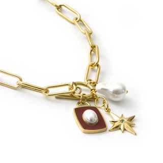 Collar de Perla Blanca acabado en oro amarillo de 18k - Irath-Dorado