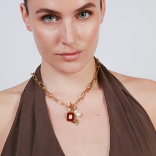 Collar de Perla Blanca acabado en oro amarillo de 18k - Irath-Dorado