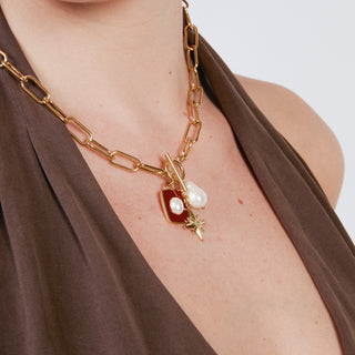 Collar de Perla Blanca acabado en oro amarillo de 18k - Irath-Dorado