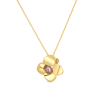 Collar de Cristal Rosa acabado en oro amarillo de 18k - Dilom-Plateado