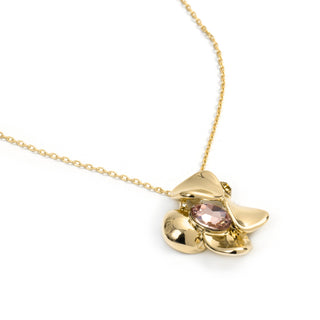 Collar de Cristal Rosa acabado en oro amarillo de 18k - Dilom-Plateado