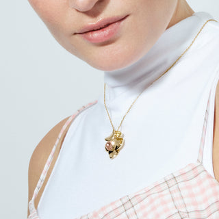 Collar de Cristal Rosa acabado en oro amarillo de 18k - Dilom-Plateado