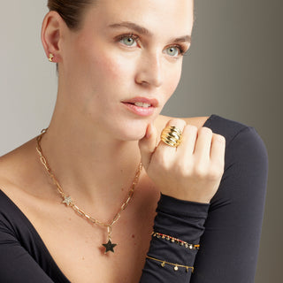 Collar de Circonita Brillante acabado en oro amarillo 18K - Estrella-blanco