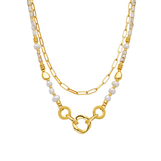 Collar acabado oro amarillo de 18k y Perla Blanca - Diriki-blanco