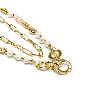 Collar acabado oro amarillo de 18k y Perla Blanca - Diriki-blanco