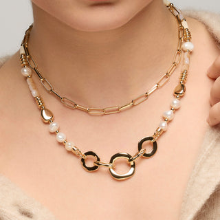 Collar acabado oro amarillo de 18k y Perla Blanca - Diriki-blanco