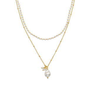 Collar de Perla Blanca acabado en oro amarillo 18K - Subri-blanco