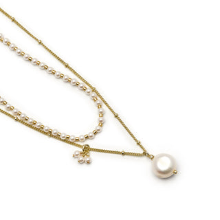 Collar de Perla Blanca acabado en oro amarillo 18K - Subri-blanco