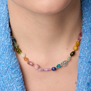 Collar acabado oro amarillo de 18k y Multicolor Piedra Natural - Umavi-multicolor