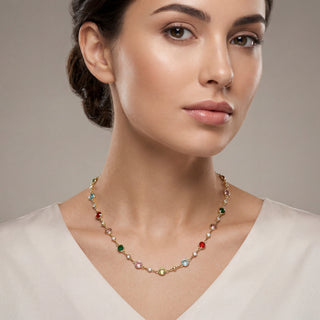 Collar de Circonita Multicolor acabado en oro amarillo de 18k - Akas-Dorado