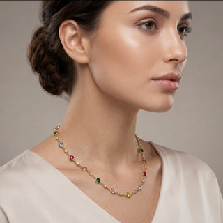 Collar de Circonita Multicolor acabado en oro amarillo de 18k - Akas-Dorado