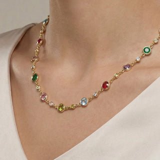 Collar de Circonita Multicolor acabado en oro amarillo de 18k - Akas-Dorado